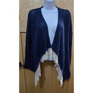 Navy Open Knit Cardigan With Lace Hem For Teens By Cloud Chaser boho soft